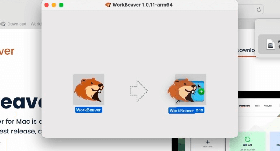 Drag WorkBeaver to Applications folder