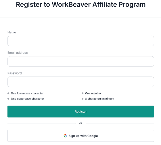 Workbeaver Beaver Sign Up